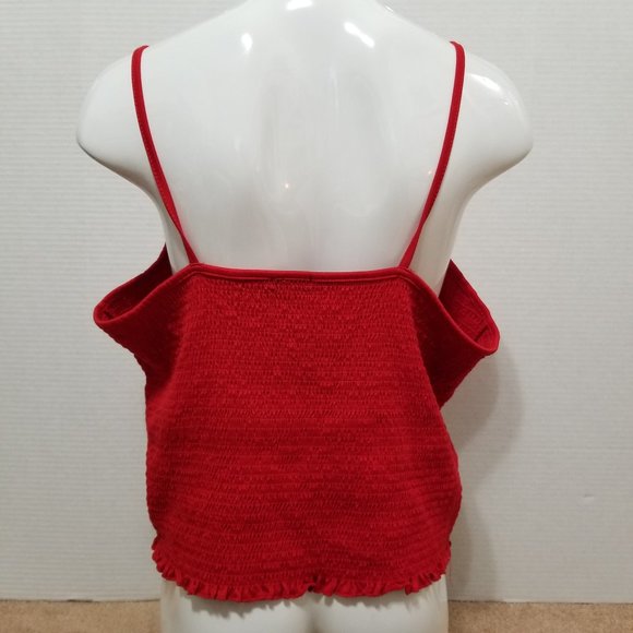 Rue 21 top 4X sleeveless spaghetti strap smocked cropped scalloped lettuce hem - Picture 3 of 8